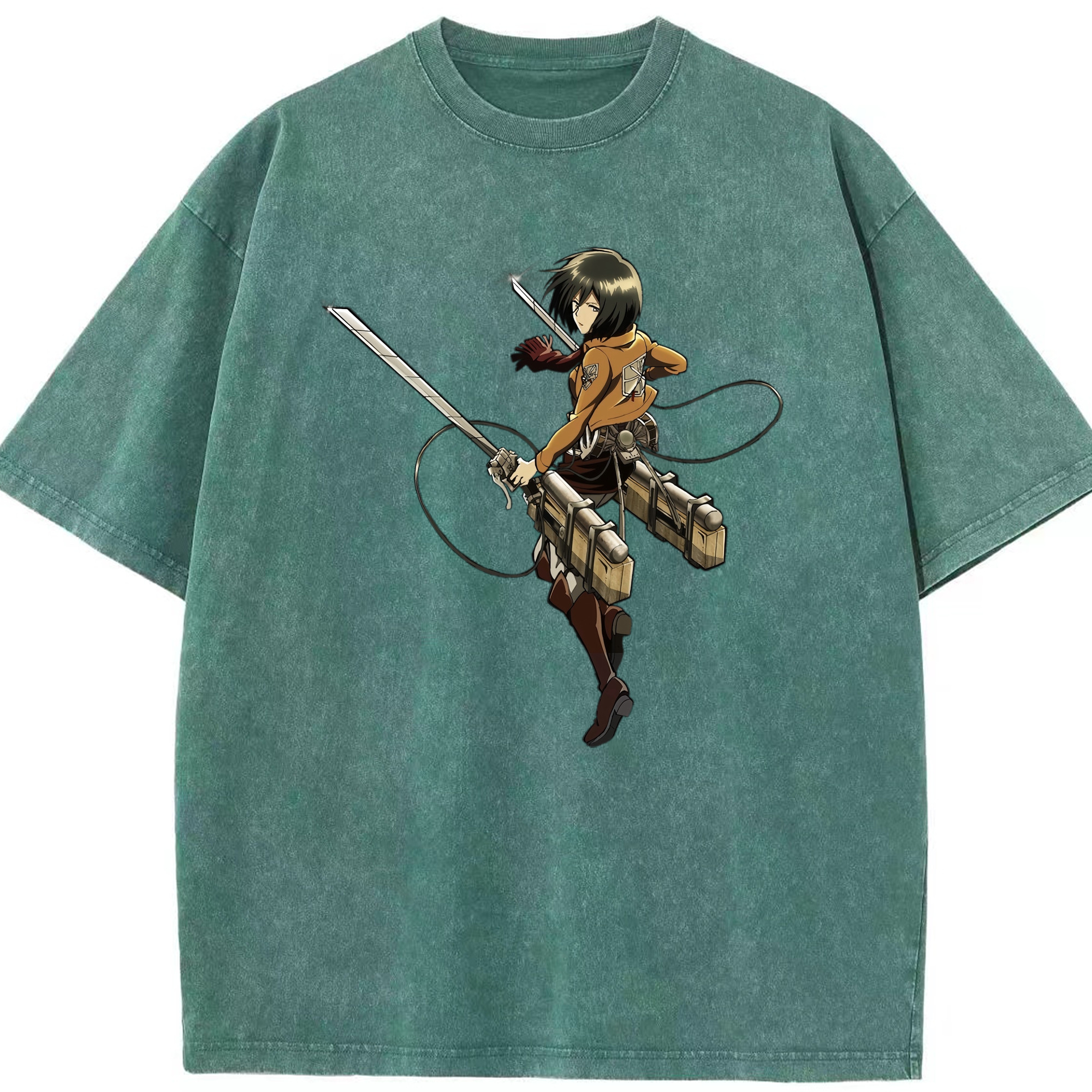 （画像用） 進撃の巨人 ミカサ·アッカーマン Attack on Titan Mikasa Ackerman 綿100% ヴィンテージ風 半袖Tシャツ（フロントプリント）
